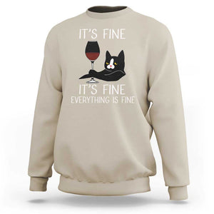 Cat Lover Sweatshirt It's Fine I'm Fine Everything is Fine Funny Black Cat TS09 Sand Print Your Wear