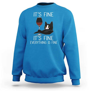 Cat Lover Sweatshirt It's Fine I'm Fine Everything is Fine Funny Black Cat TS09 Sapphire Print Your Wear