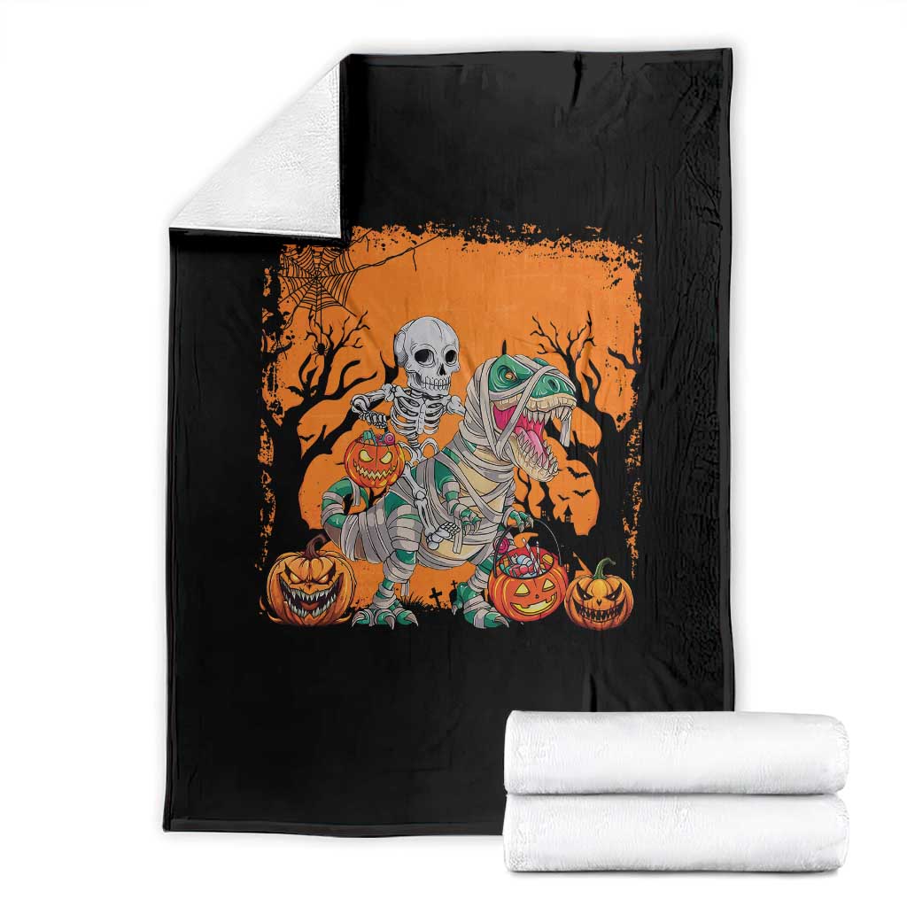 Funny Halloween Skeleton Riding Dinosaur Throw Blanket TS09 Black Print Your Wear