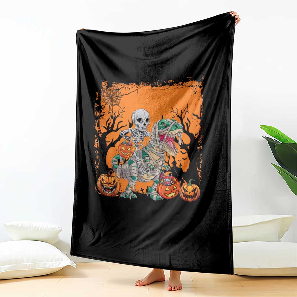 Funny Halloween Skeleton Riding Dinosaur Throw Blanket TS09 Print Your Wear