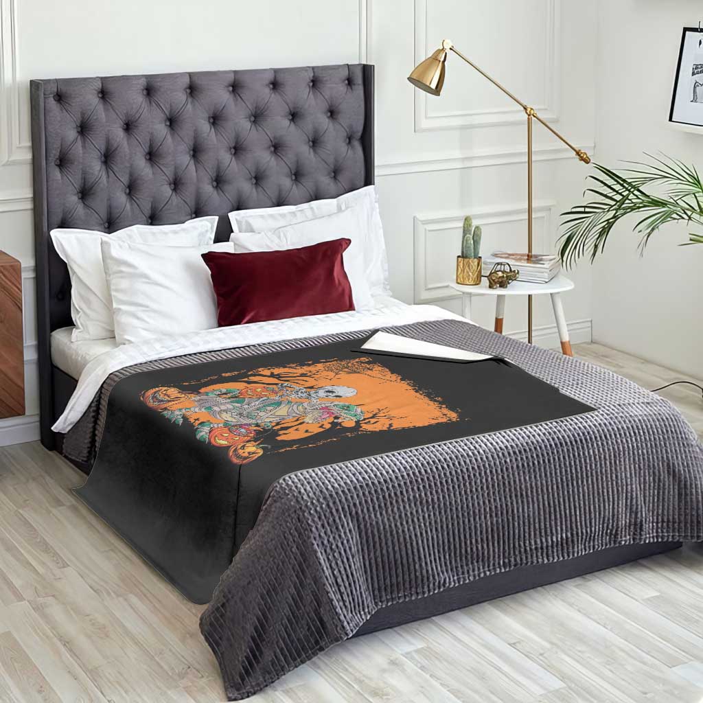 Funny Halloween Skeleton Riding Dinosaur Throw Blanket TS09 Print Your Wear
