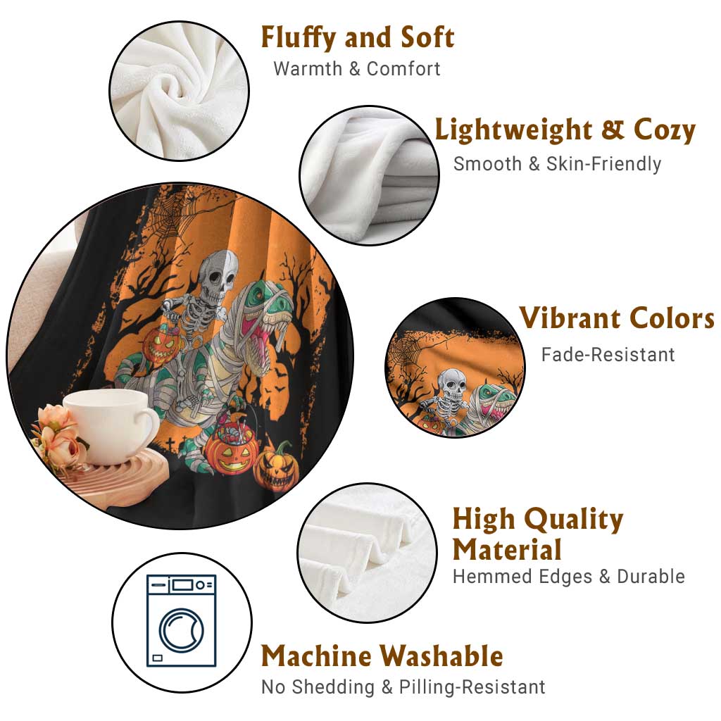 Funny Halloween Skeleton Riding Dinosaur Throw Blanket TS09 Print Your Wear