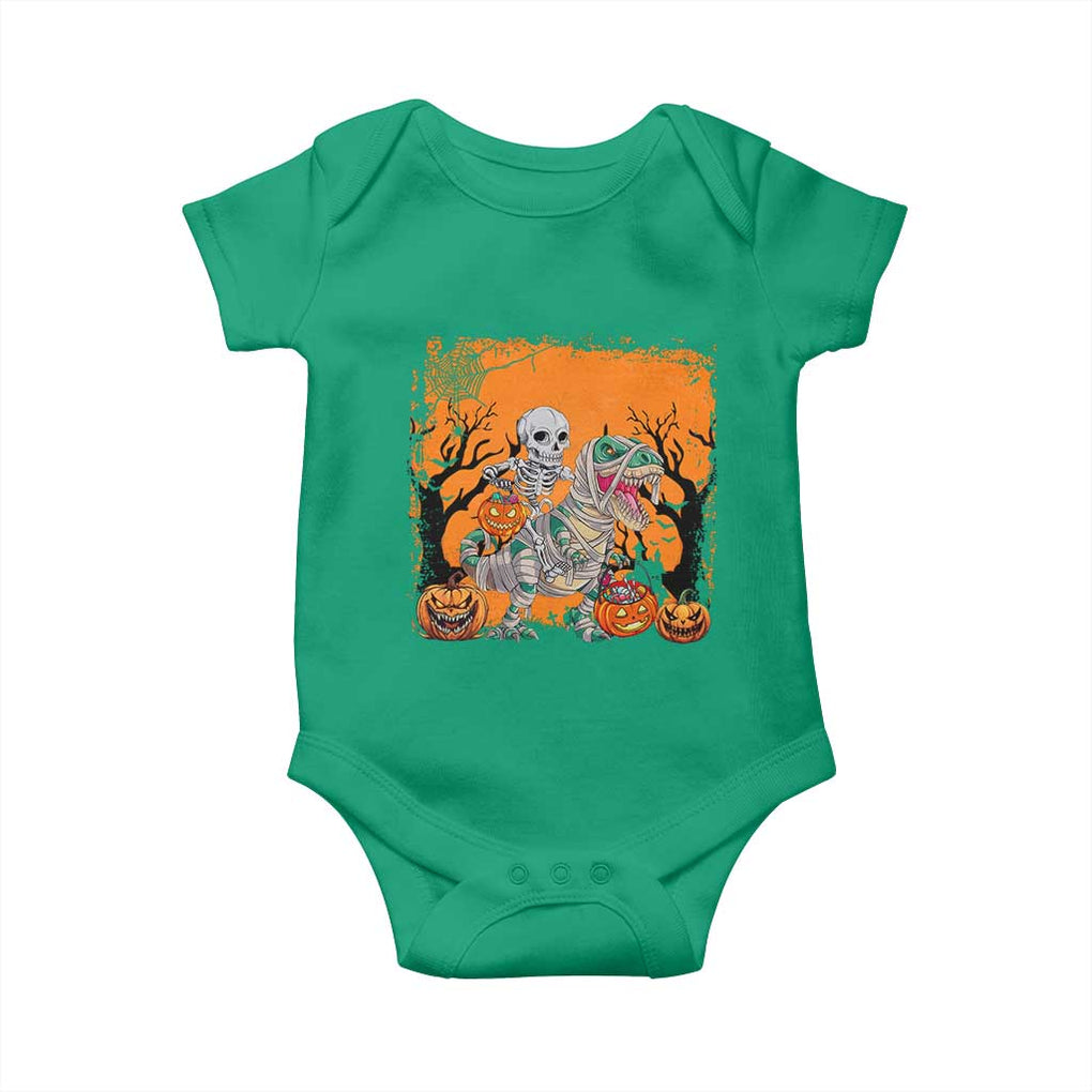 Funny Halloween Skeleton Riding Dinosaur Baby Onesie TS09 Irish Green Print Your Wear