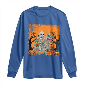 Funny Halloween Skeleton Riding Dinosaur Long Sleeve Shirt TS09 Royal Blue Print Your Wear