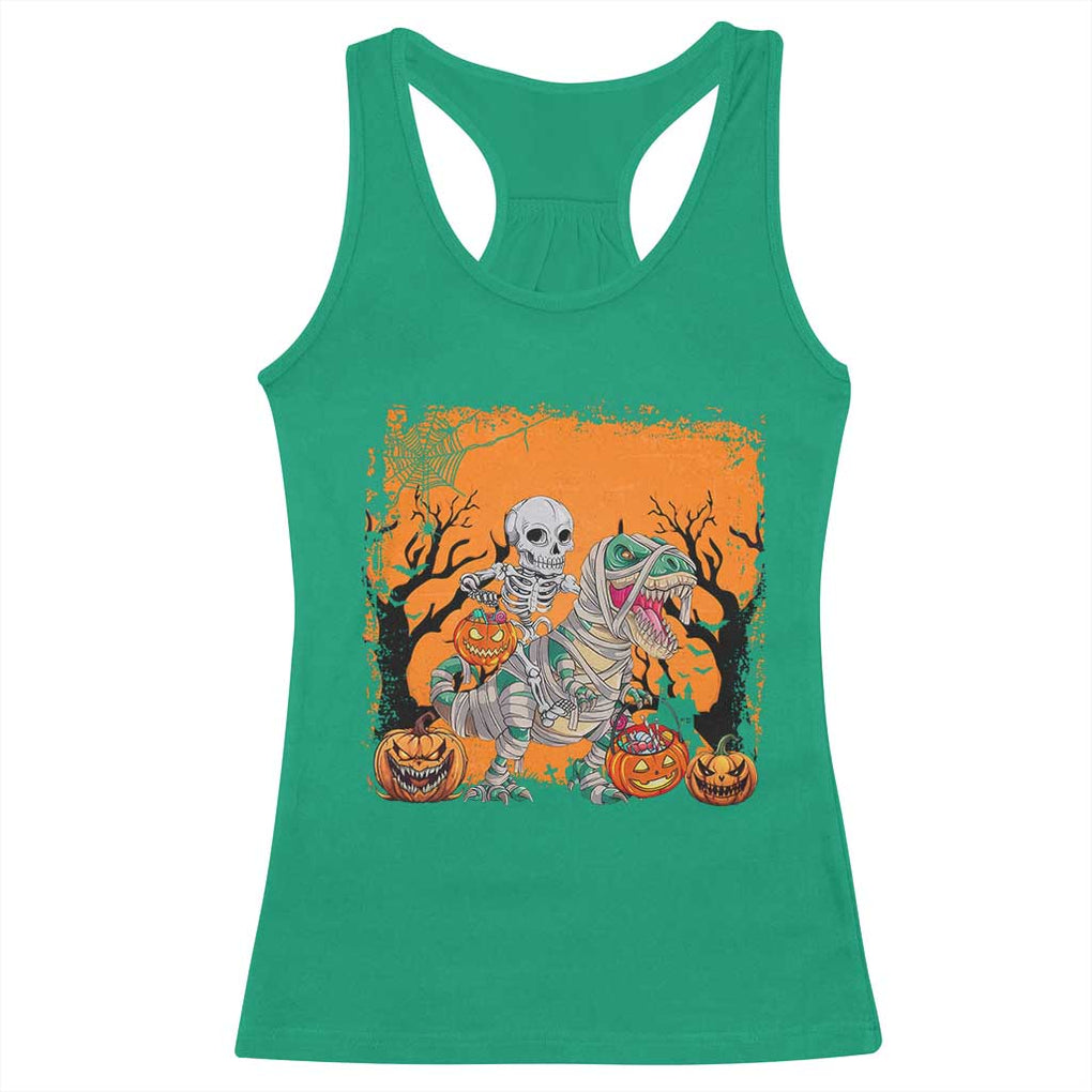 Funny Halloween Skeleton Riding Dinosaur Racerback Tank Top TS09 Irish Green Print Your Wear