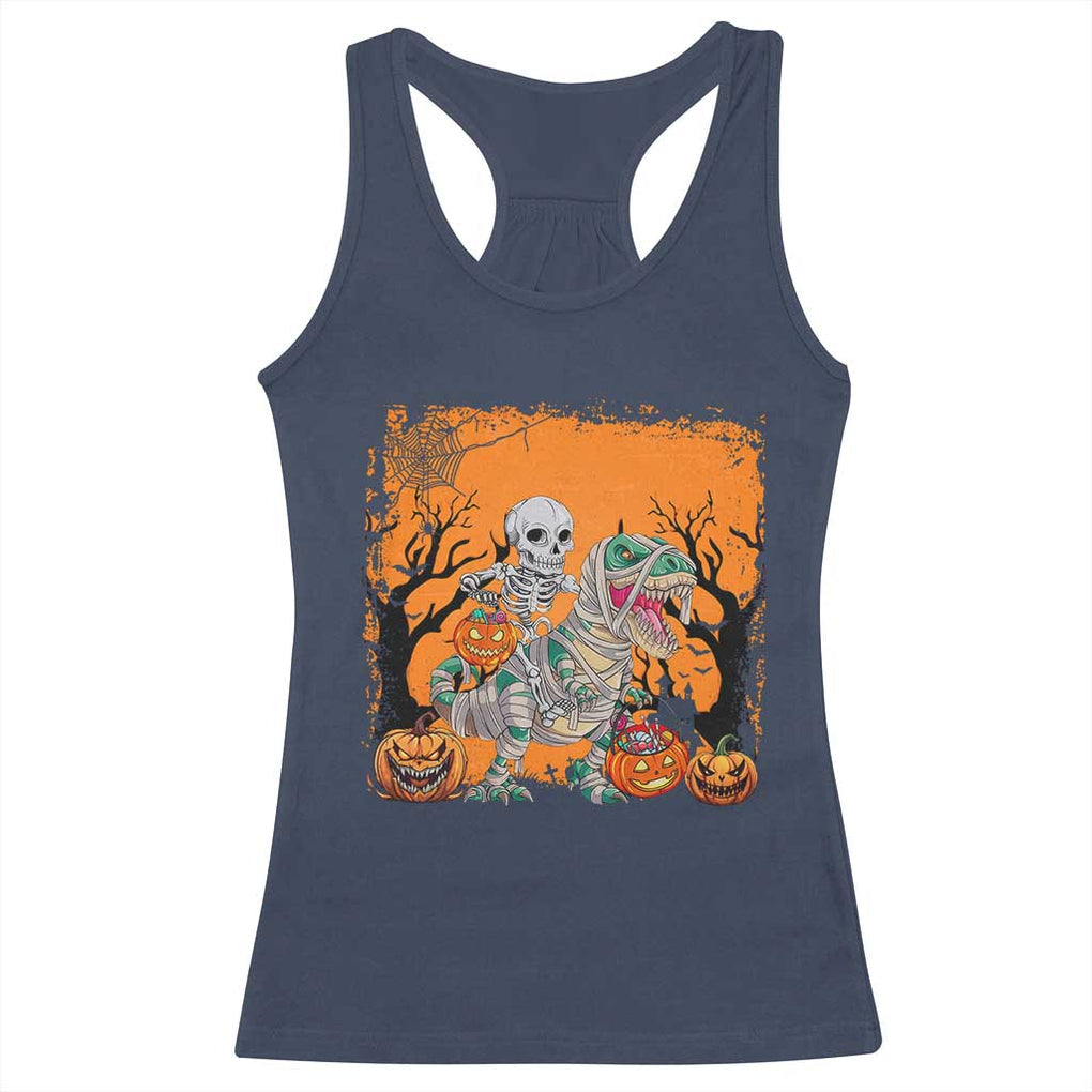 Funny Halloween Skeleton Riding Dinosaur Racerback Tank Top TS09 Navy Print Your Wear