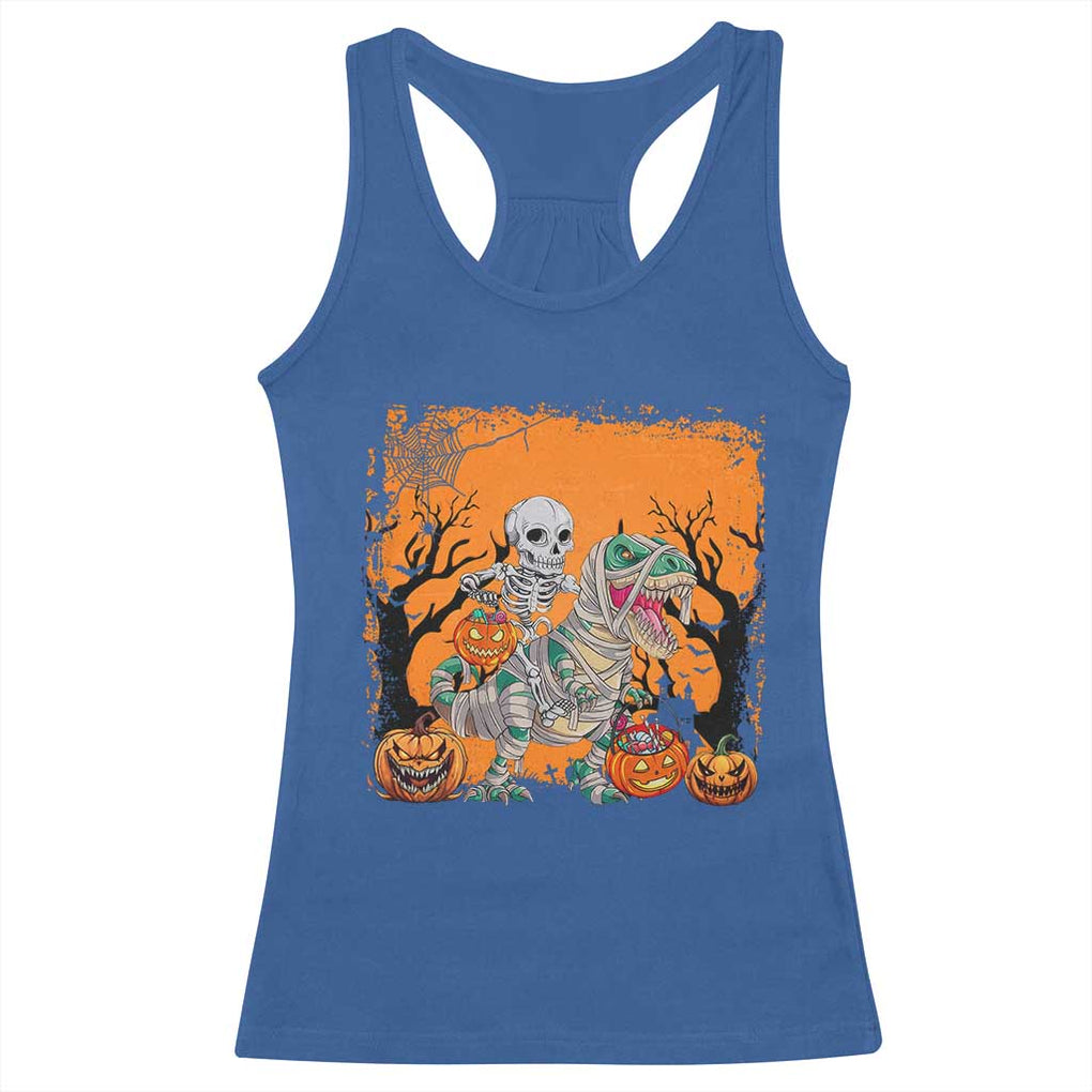 Funny Halloween Skeleton Riding Dinosaur Racerback Tank Top TS09 Royal Blue Print Your Wear