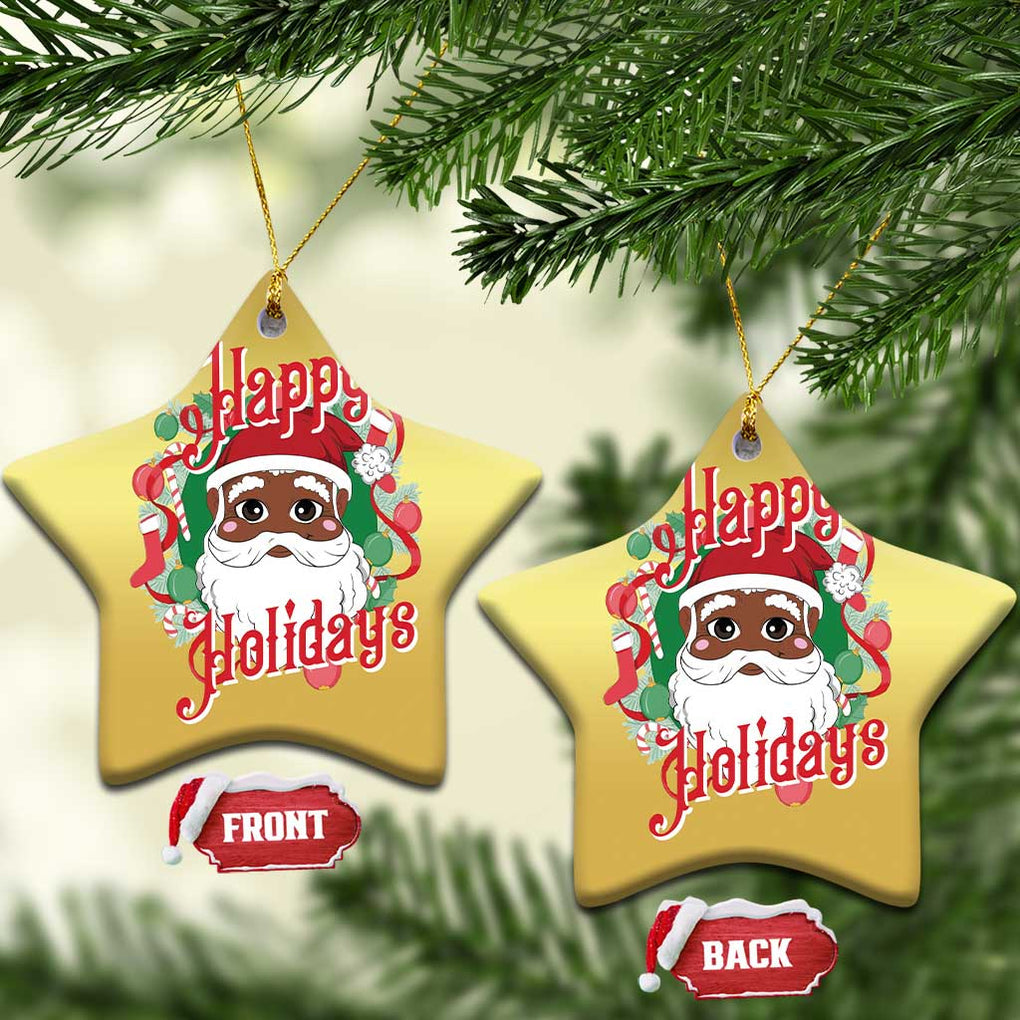 Black Santa Christmas Ornament Happy Holidays African American Santa TS09 Star Gold Print Your Wear