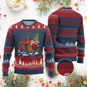 Funny Xmas Ugly Christmas Sweater Santa Reindeer Riding Monster Truck TS09 Burgundy Print Your Wear