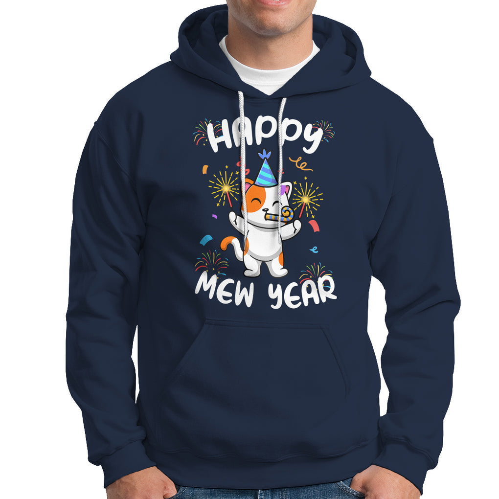 Happy Mew Year Funny Cat New Years Eve Party Firework Hoodie TS09 Navy Printyourwear