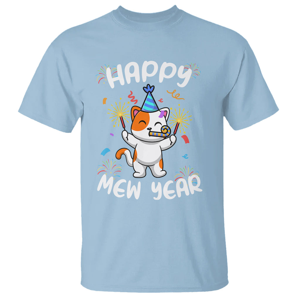 Happy Mew Year Funny Cat New Years Eve Party Firework T Shirt TS09 Light Blue Printyourwear