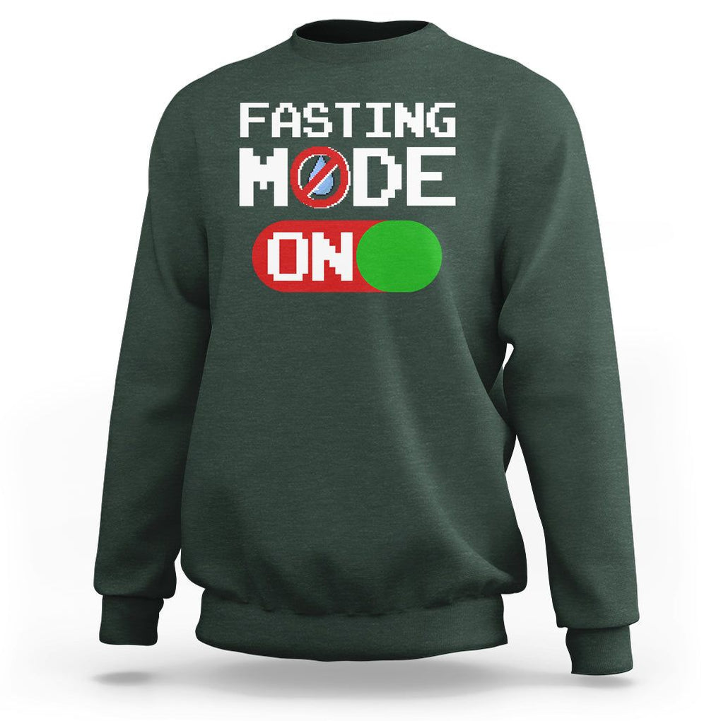 Ramadan Sweatshirt Fasting Mode On Weight Loss No Water TS09 Dark Forest Green Printyourwear