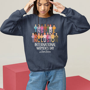 International Women's Day Sweatshirt Happy IWD 8 March Inspire Inclusion 2024 TS09 Navy Printyourwear