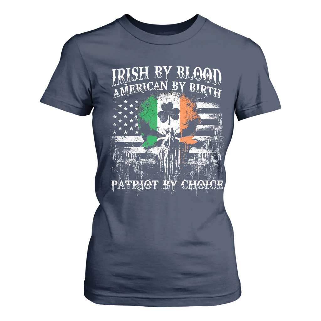 Irish American T Shirt For Women Irish By Blood American By Birth Patriot By Choice TS09 Navy Print Your Wear