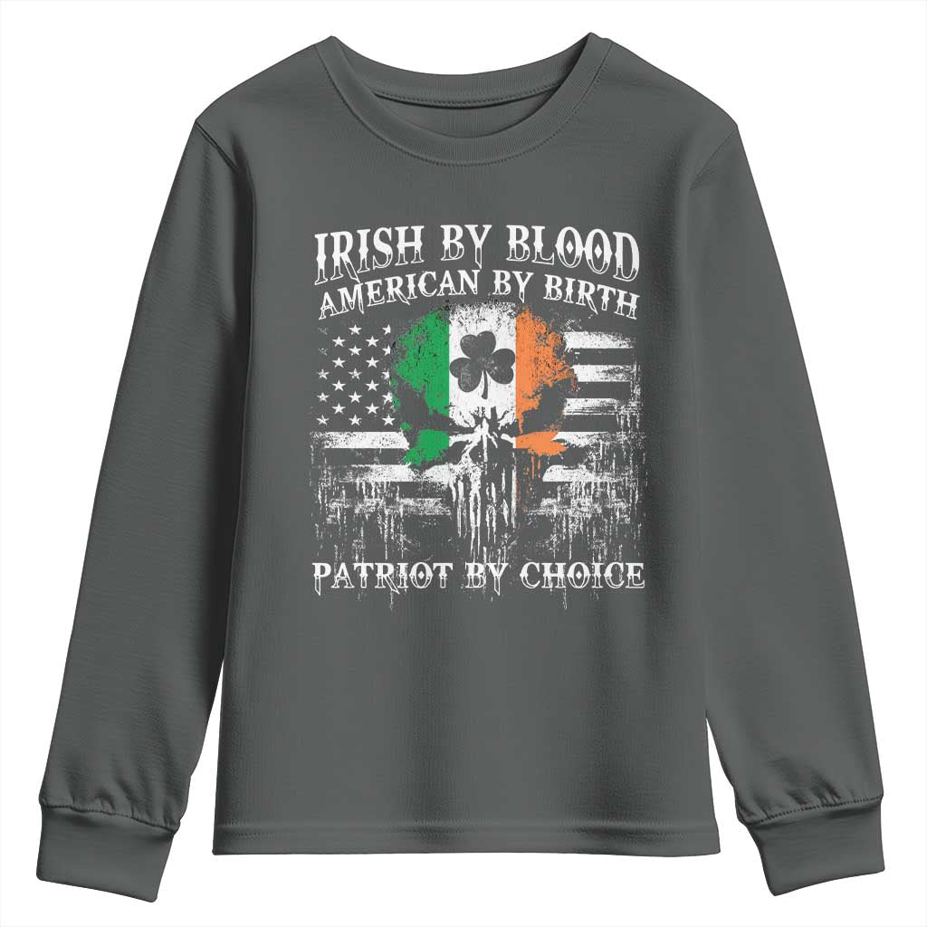 Irish American Youth Sweatshirt Irish By Blood American By Birth Patriot By Choice TS09 Dark Heather Print Your Wear