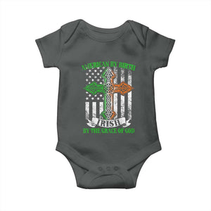 American By Birth Irish By The Grace Of God Baby Onesie TS09 Dark Heather Print Your Wear