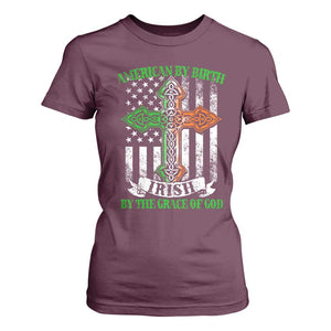 American By Birth Irish By The Grace Of God T Shirt For Women TS09 Maroon Print Your Wear