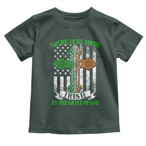 American By Birth Irish By The Grace Of God Toddler T Shirt TS09 Dark Forest Green Print Your Wear