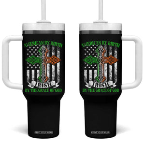 American By Birth Irish By The Grace Of God Tumbler With Handle TS09 One Size: 40 oz Black Print Your Wear