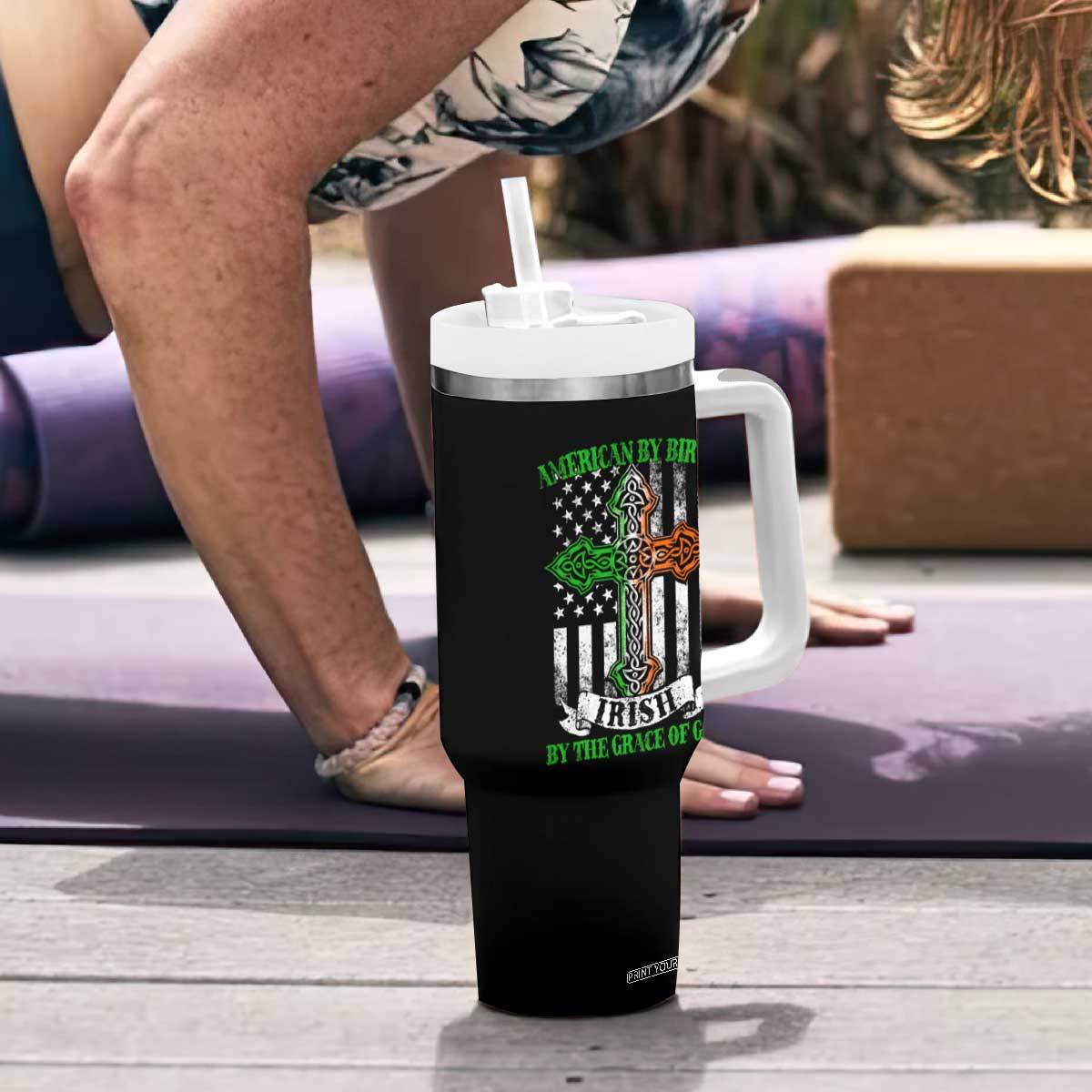 American By Birth Irish By The Grace Of God Tumbler With Handle TS09 Print Your Wear