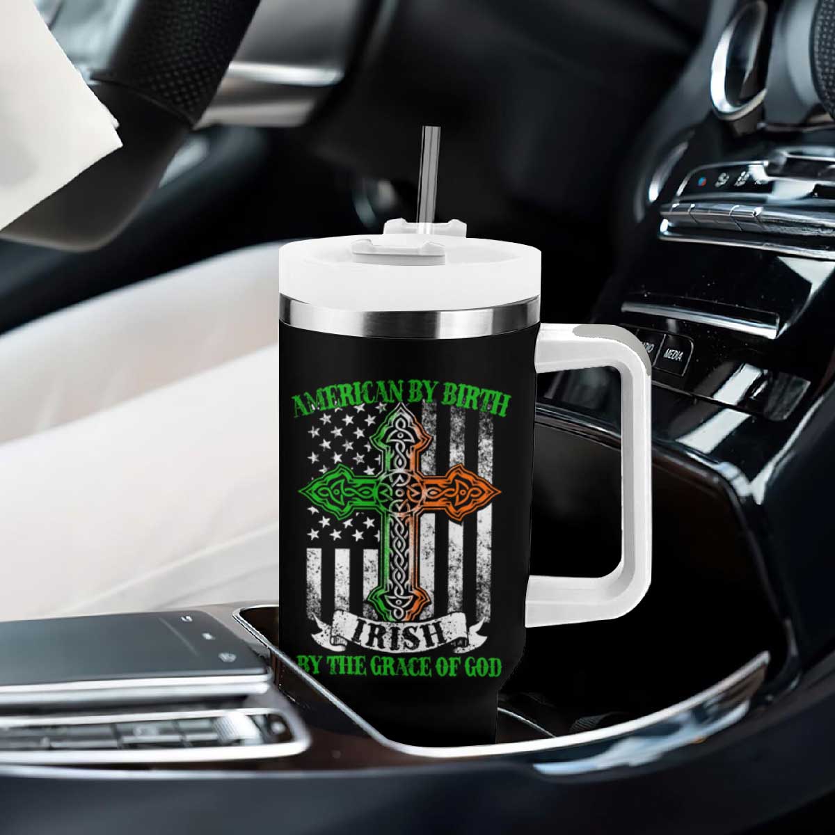 American By Birth Irish By The Grace Of God Tumbler With Handle TS09 Print Your Wear