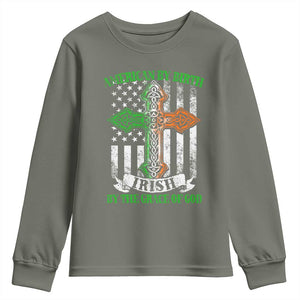 American By Birth Irish By The Grace Of God Youth Sweatshirt TS09 Military Green Print Your Wear