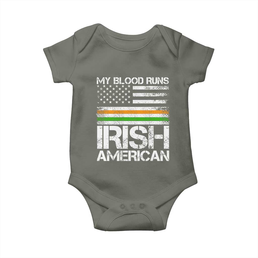 Irish American Pride Baby Onesie My Blood Runs Ireland America Flag TS09 Military Green Print Your Wear