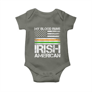 Irish American Pride Baby Onesie My Blood Runs Ireland America Flag TS09 Military Green Print Your Wear