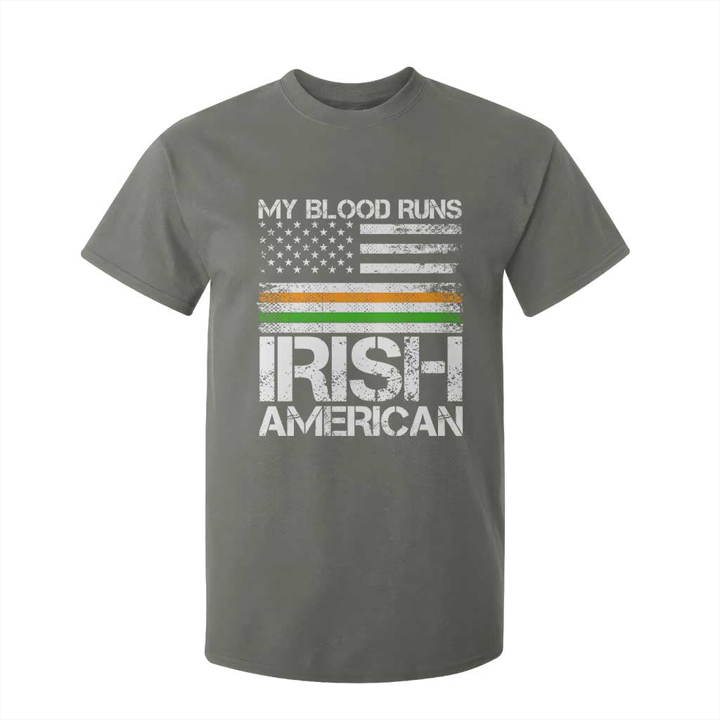 Irish American Pride T Shirt For Kid My Blood Runs Ireland America Flag TS09 Military Green Print Your Wear