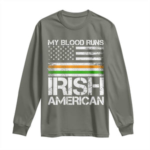 Irish American Pride Long Sleeve Shirt My Blood Runs Ireland America Flag TS09 Military Green Print Your Wear