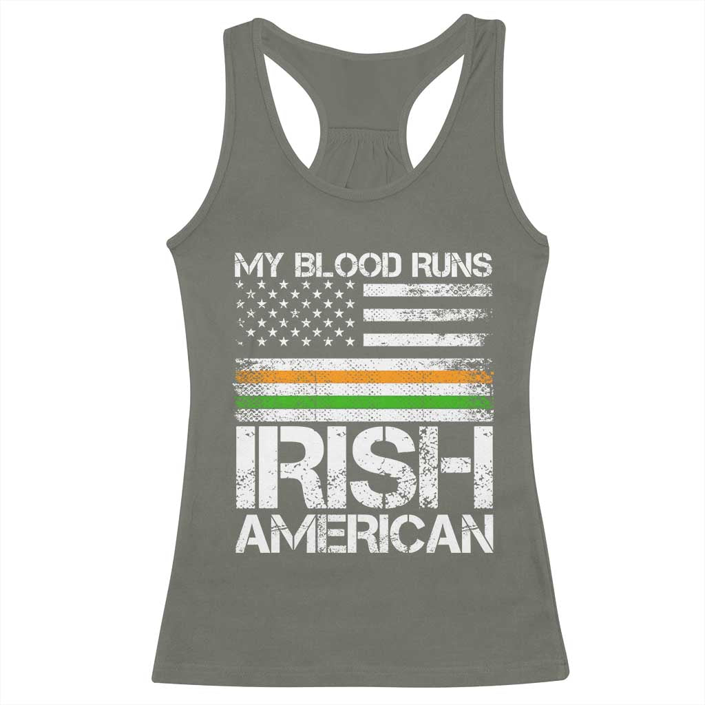 Irish American Pride Racerback Tank Top My Blood Runs Ireland America Flag TS09 Military Green Print Your Wear