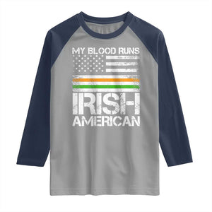 Irish American Pride Raglan Shirt My Blood Runs Ireland America Flag TS09 Sport Gray Navy Print Your Wear