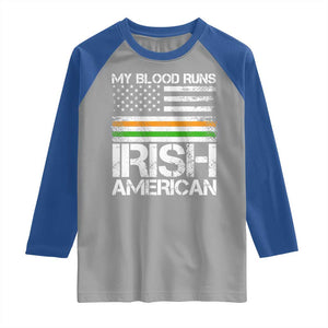 Irish American Pride Raglan Shirt My Blood Runs Ireland America Flag TS09 Sport Gray Royal Print Your Wear