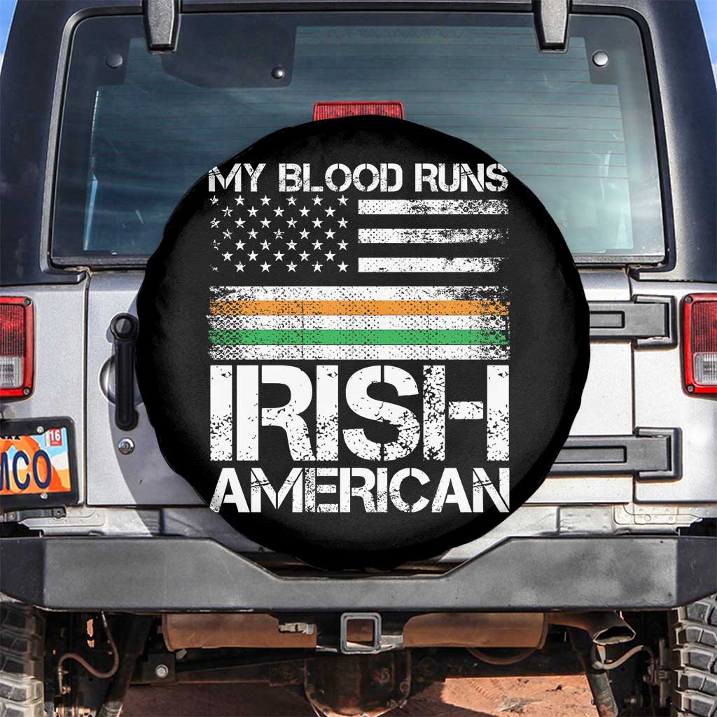Irish American Pride Spare Tire Cover My Blood Runs Ireland America Flag TS09 No hole Black Print Your Wear