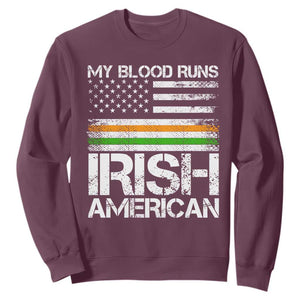 Irish American Pride Sweatshirt My Blood Runs Ireland America Flag TS09 Maroon Print Your Wear