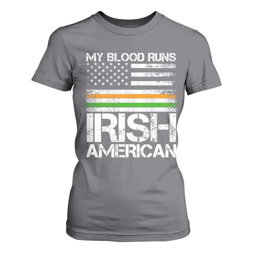 Irish American Pride T Shirt For Women My Blood Runs Ireland America Flag TS09 Charcoal Print Your Wear