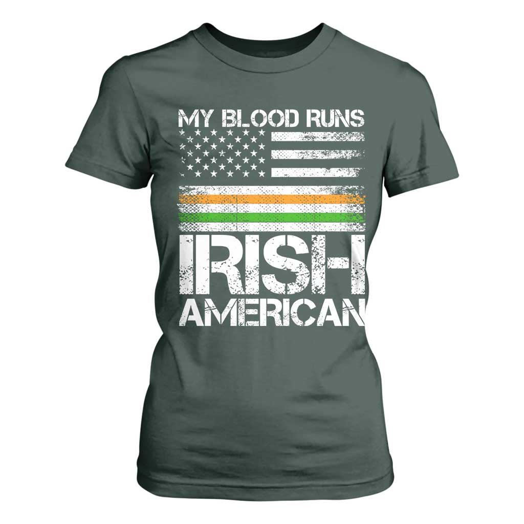 Irish American Pride T Shirt For Women My Blood Runs Ireland America Flag TS09 Dark Forest Green Print Your Wear