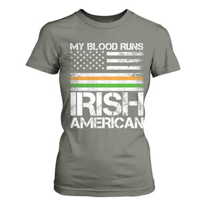 Irish American Pride T Shirt For Women My Blood Runs Ireland America Flag TS09 Military Green Print Your Wear