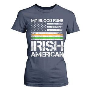Irish American Pride T Shirt For Women My Blood Runs Ireland America Flag TS09 Navy Print Your Wear