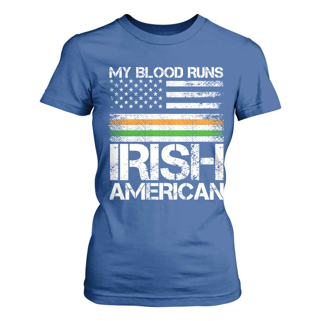 Irish American Pride T Shirt For Women My Blood Runs Ireland America Flag TS09 Royal Blue Print Your Wear