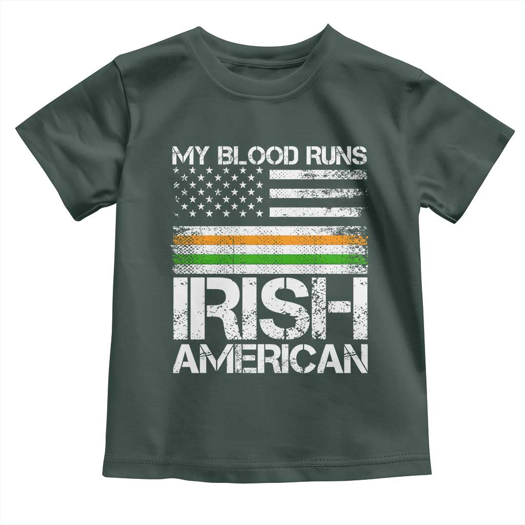 Irish American Pride Toddler T Shirt My Blood Runs Ireland America Flag TS09 Dark Forest Green Print Your Wear