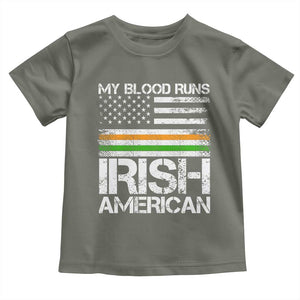 Irish American Pride Toddler T Shirt My Blood Runs Ireland America Flag TS09 Military Green Print Your Wear
