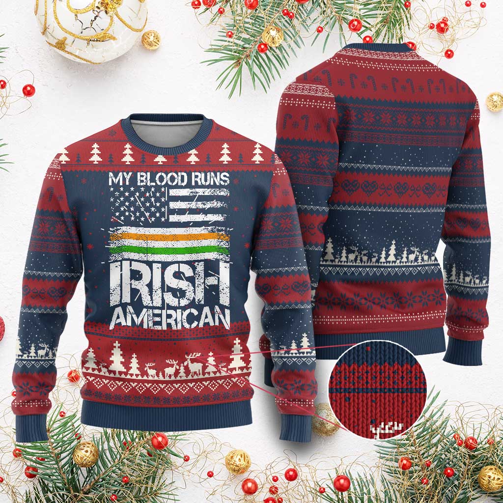Irish American Pride Knit Sweatshirt My Blood Runs Ireland America Flag TS09 Burgundy Print Your Wear