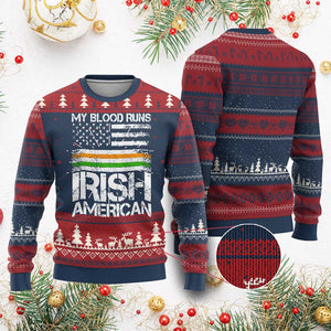 Irish American Pride Knit Sweatshirt My Blood Runs Ireland America Flag TS09 Burgundy Print Your Wear
