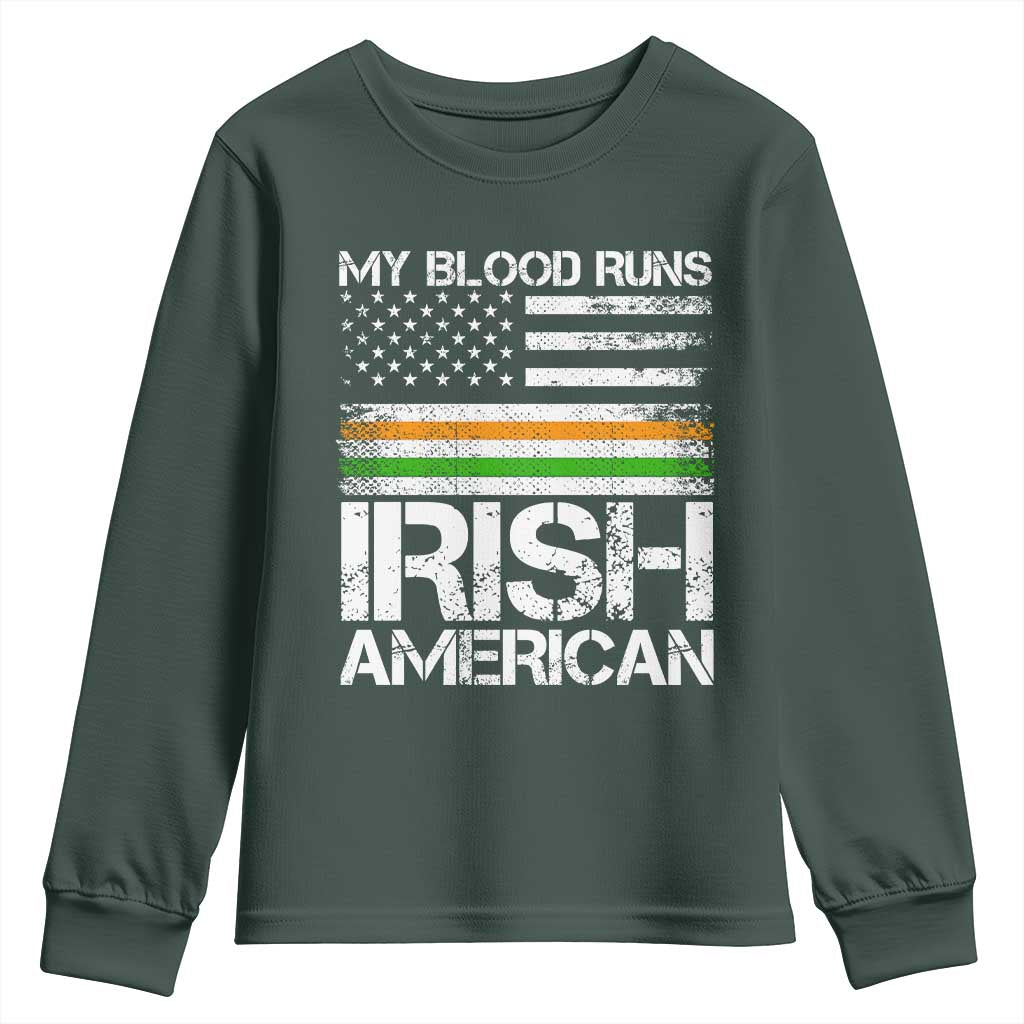 Irish American Pride Youth Sweatshirt My Blood Runs Ireland America Flag TS09 Dark Forest Green Print Your Wear
