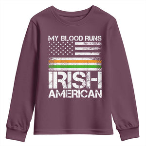Irish American Pride Youth Sweatshirt My Blood Runs Ireland America Flag TS09 Maroon Print Your Wear