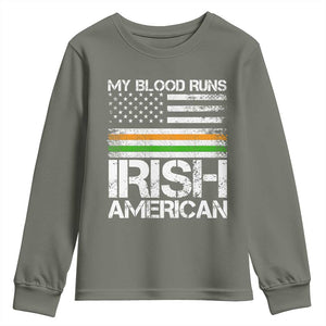 Irish American Pride Youth Sweatshirt My Blood Runs Ireland America Flag TS09 Military Green Print Your Wear