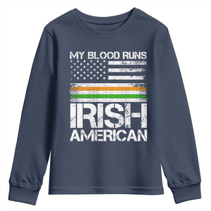 Irish American Pride Youth Sweatshirt My Blood Runs Ireland America Flag TS09 Navy Print Your Wear