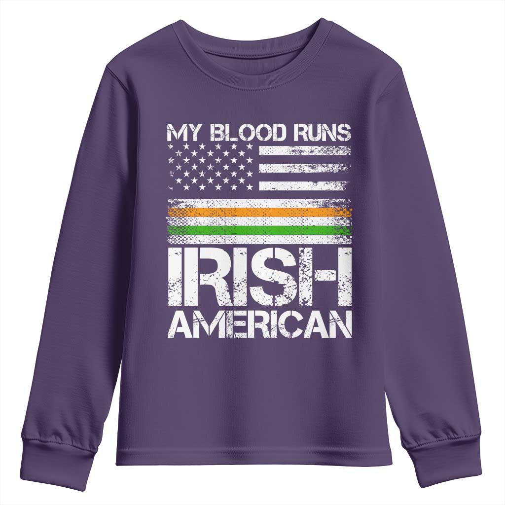 Irish American Pride Youth Sweatshirt My Blood Runs Ireland America Flag TS09 Purple Print Your Wear