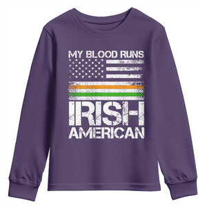 Irish American Pride Youth Sweatshirt My Blood Runs Ireland America Flag TS09 Purple Print Your Wear